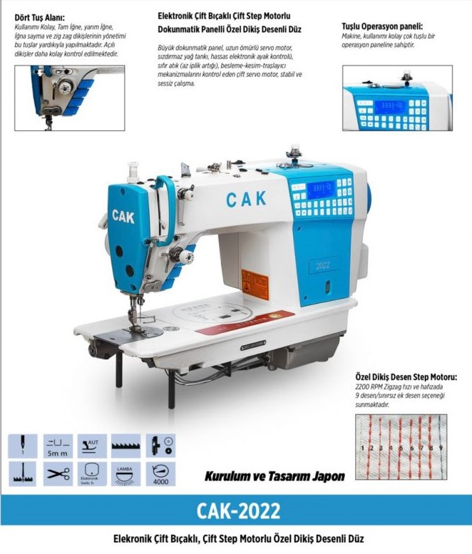 CAK-2023 Elekronik Çift Bıçaklı, Çift Step Motorlu Özel Dikiş Desenli Düz